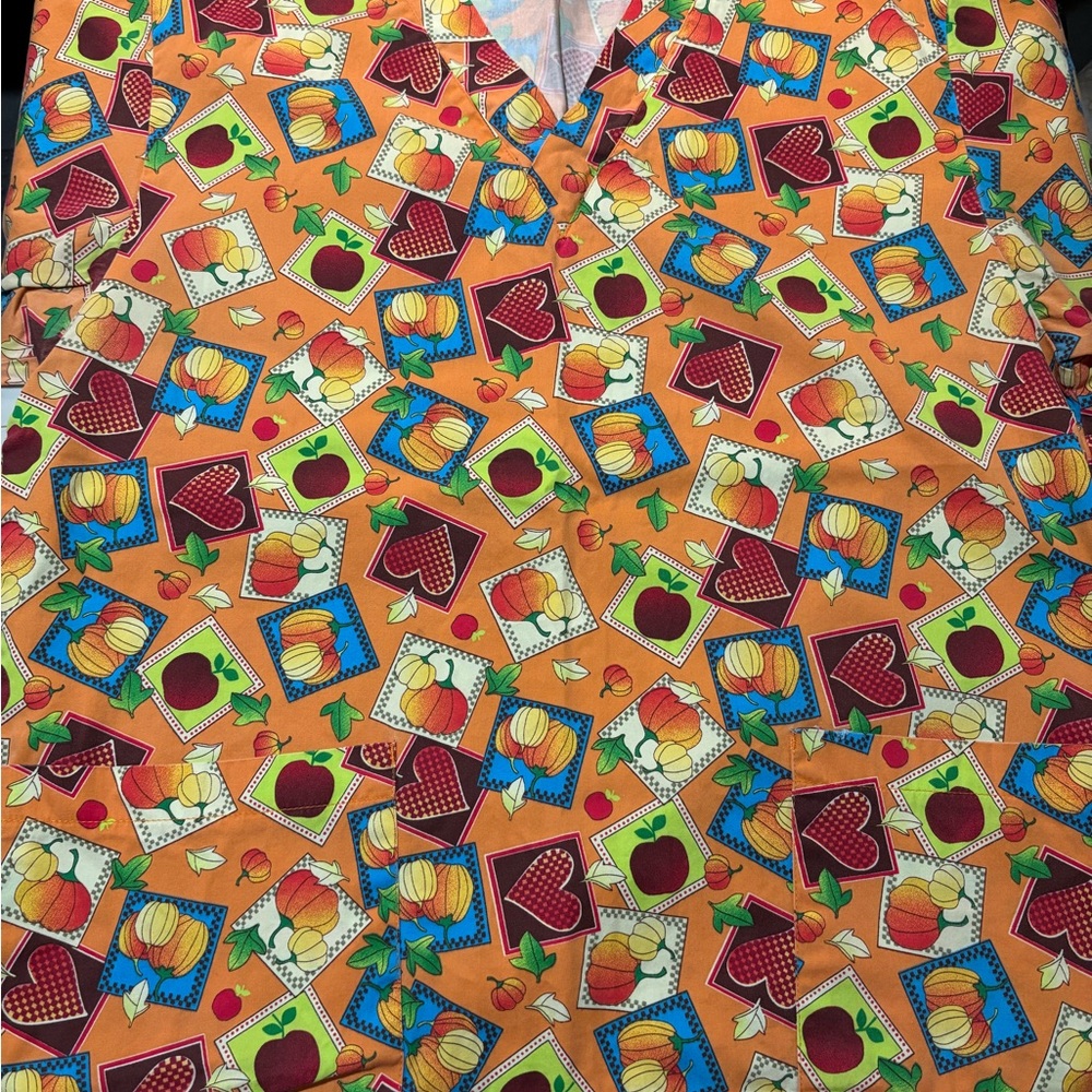 Colorful Fruit and Heart Patterned Scrub Top